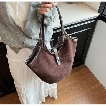 Suede Shoulder Bag for Women Large Purse for Travel