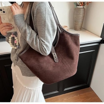 Suede Shoulder Bag for Women Large Purse for Travel
