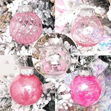 Pink Christmas Ball Ornaments, 30ct 2.36 Inch Shatterproof Clear Plastic Ornaments for Holiday Wedding Party Gift Decoration