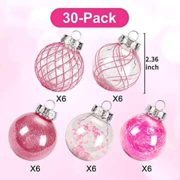 Pink Christmas Ball Ornaments, 30ct 2.36 Inch Shatterproof Clear Plastic Ornaments for Holiday Wedding Party Gift Decoration