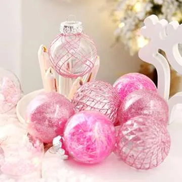 Pink Christmas Ball Ornaments, 30ct 2.36 Inch Shatterproof Clear Plastic Ornaments for Holiday Wedding Party Gift Decoration