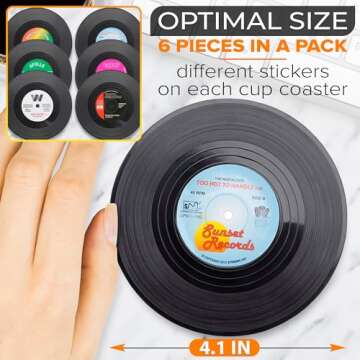 6 Pcs Vinyl Record Coasters - Retro Music Lover's Table Decor