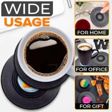 6 Vinyl Record Coasters Retro Coffee Table Protection