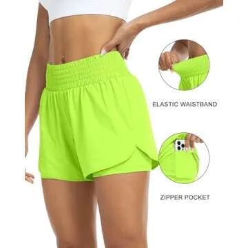 YEZII Womens High Waist Running Shorts Athletic Workout Quick Dry Shorts for Women with Pockets Gym Yoga White Summer Shorts Green Citrine-M