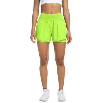 YEZII Womens High Waist Running Shorts Athletic Workout Quick Dry Shorts for Women with Pockets Gym Yoga White Summer Shorts Green Citrine-M