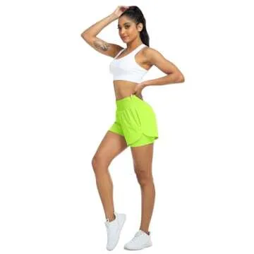 YEZII Womens High Waist Running Shorts Athletic Workout Quick Dry Shorts for Women with Pockets Gym Yoga White Summer Shorts Green Citrine-M