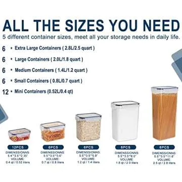 M MCIRCO Airtight Food Storage Containers 36-Piece Set, Kitchen and Pantry Organization, Plastic Storage Containers with Lids, for Cereal, Flour, Sugar, Baking Supplies, Labels and Measuring Cups