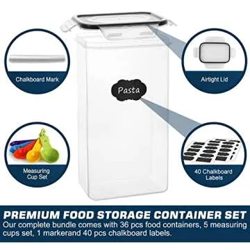 M MCIRCO Airtight Food Storage Containers 36-Piece Set, Kitchen and Pantry Organization, Plastic Storage Containers with Lids, for Cereal, Flour, Sugar, Baking Supplies, Labels and Measuring Cups
