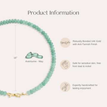 Green Aventurine Gemstone Beaded Choker Necklace for Women 14K Gold Bow Birthstone Beads Chokers