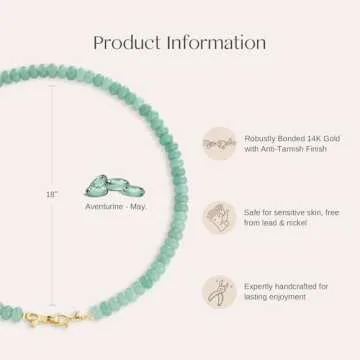 Green Aventurine Gemstone Beaded Choker Necklace for Women 14K Gold Bow Birthstone Beads Chokers