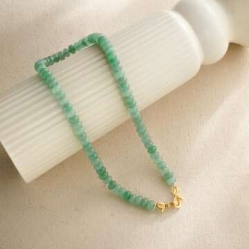 Green Aventurine Gemstone Beaded Choker Necklace for Women 14K Gold Bow Birthstone Beads Chokers