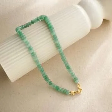 Green Aventurine Gemstone Beaded Choker Necklace for Women 14K Gold Bow Birthstone Beads Chokers