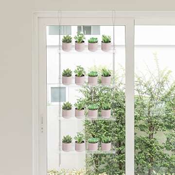 Sumerflos 4 Tier Acrylic Window Boxes Plant Shelves for Windows, Hanging Shelves for Indoor Plants, Flower Pot Organizer Storage for Window Grow Herbs, Microgreens, Succulents, Flower