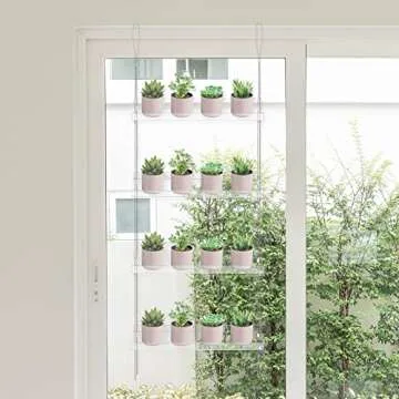 Sumerflos 4 Tier Acrylic Window Boxes Plant Shelves for Windows, Hanging Shelves for Indoor Plants, Flower Pot Organizer Storage for Window Grow Herbs, Microgreens, Succulents, Flower