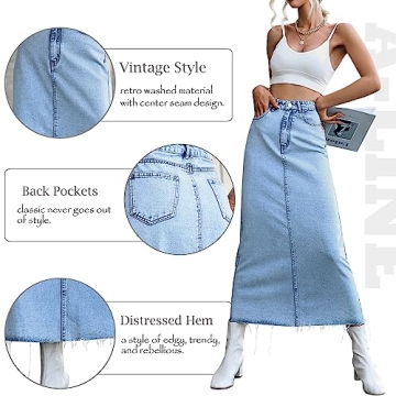 MISS MOLY Women's High Waist Stretch Denim Skirt Light Blue