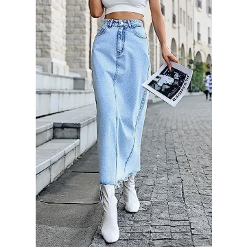 MISS MOLY Women's High Waist Stretch Denim Skirt Light Blue