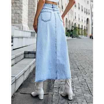MISS MOLY Women's High Waist Stretch Denim Skirt Light Blue