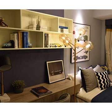 Dellemade TD00145 Sputnik Chandelier Floor Lamp for Bedroom,4-Lights Glass Shade Floor Lamps for Living Room,Brass/Gold