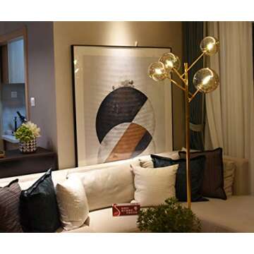 Dellemade TD00145 Sputnik Chandelier Floor Lamp for Bedroom,4-Lights Glass Shade Floor Lamps for Living Room,Brass/Gold