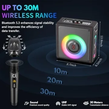 Karaoke Machine with Wireless Mics & Portable Speakers