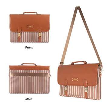 Laptop Bag 15.6 inch - for Women PU Waterproof Laptop Case Shoulder Messenger Bag (Brown) …