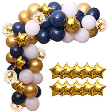Navy Blue Balloon Garland Kit - 100pcs Blue and White Balloons with Gold and Star Foil Balloons - Pe...