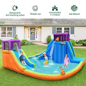 BOUNTECH Inflatable Water Slide Park, 15x14.5FT Mega Kids Waterslide Outdoor w/Dual Slides&Climbing for Racing Fun, Splash Pool, Blow up Water Slides Inflatables for Big Kids Backyard Party Gifts