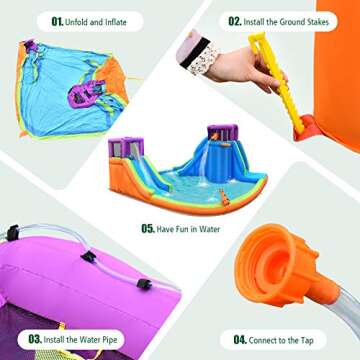 BOUNTECH Inflatable Water Slide Park, 15x14.5FT Mega Kids Waterslide Outdoor w/Dual Slides&Climbing for Racing Fun, Splash Pool, Blow up Water Slides Inflatables for Big Kids Backyard Party Gifts