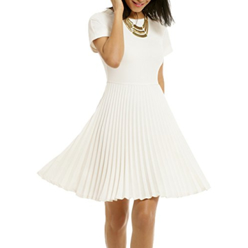 WOOSEA Women's Elegant Pleated Short Sleeves Cocktail Party Dress in White