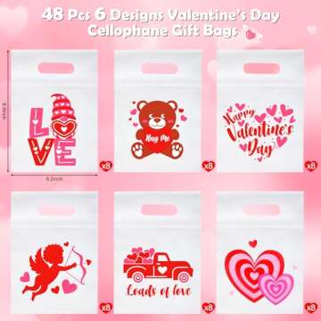 48Pcs Valentines Day Gifts Bags for Kids, Valentines Day Candy Treat Bags for Kids, Valentines Day G...