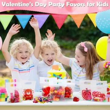 48Pcs Valentines Day Gifts Bags for Kids, Valentines Day Candy Treat Bags for Kids, Valentines Day Goodie Bags for Kids School Classroom Exchange Valentines Party Favor Cellophane Valentines Goody Bag