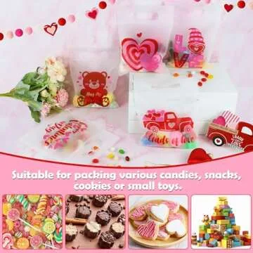 48Pcs Valentines Day Gifts Bags for Kids, Valentines Day Candy Treat Bags for Kids, Valentines Day Goodie Bags for Kids School Classroom Exchange Valentines Party Favor Cellophane Valentines Goody Bag
