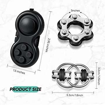 Gejoy 3 Pcs Fidget Toys Adults Set Handheld Fidgets Controller Pad Game Six Roller Chain Key Flippy ...