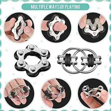 Gejoy 3 Pcs Fidget Toys Adults Set Handheld Fidgets Controller Pad Game Six Roller Chain Key Flippy Chain Autism Sensory for ADHD Add OCD Autism Anxiety Stress Relief Teen Kids(Black)