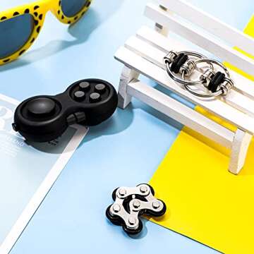 Gejoy 3 Pcs Fidget Toys Adults Set Handheld Fidgets Controller Pad Game Six Roller Chain Key Flippy Chain Autism Sensory for ADHD Add OCD Autism Anxiety Stress Relief Teen Kids(Black)