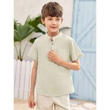 Inorin Boys Button Up Henley Shirt for Summer Comfort