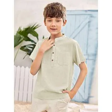 Inorin Boys Button Up Henley Shirt for Summer Comfort