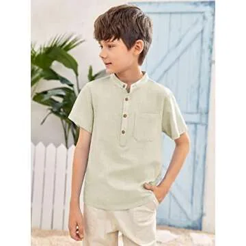 Inorin Boys Button Up Henley Shirt for Summer Comfort