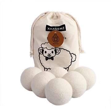 XHANGMZ Wool Dryer Balls 6 Pack XL Laundry Balls,New Zealand Wool Natural Organic Fabric,Baby Safe W...