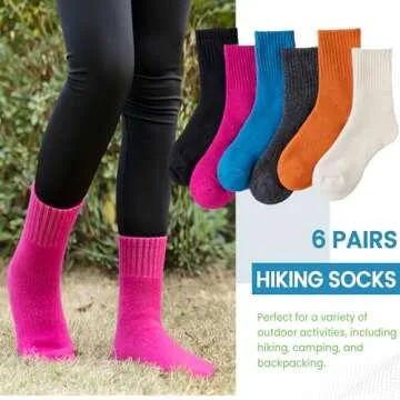 WEVIAS Kids Merino Wool Hiking Socks Boys Thermal Winter Cozy Boot Warm Cushion Socks 6 Pairs (Orang...