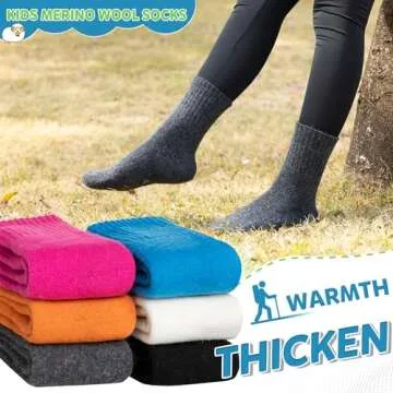 WEVIAS Kids Merino Wool Hiking Socks Boys Thermal Winter Cozy Boot Warm Cushion Socks 6 Pairs (Orange/Rose Red/Blue, 13-15 Years)
