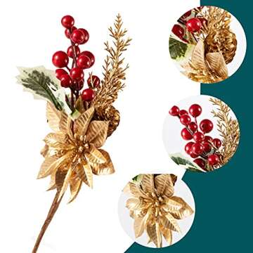 Fessary Red Berry Pine Branches 16 Pack for Holiday Decor