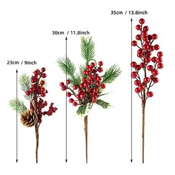 Fessary Red Berry Pine Branches 16 Pack for Holiday Decor