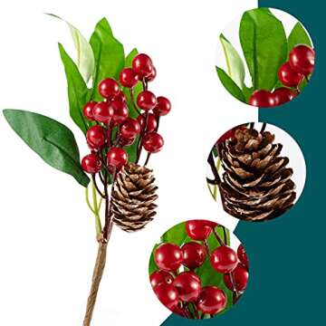 Fessary Red Berry Pine Branches 16 Pack for Holiday Decor