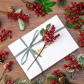 Fessary Red Berry Pine Branches 16 Pack for Holiday Decor