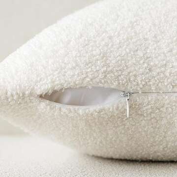 Foindtower Pack of 2, Curly Faux Fur Decorative Throw Pillow Covers Soft Neutral Plush Cushion Case Cozy Fluffy Furry Boho Pillowcase for Home Living Room Couch Bed Sofa 12 x 20 Inch, Cream White