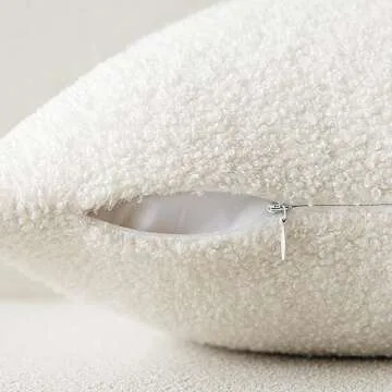 Foindtower Pack of 2, Curly Faux Fur Decorative Throw Pillow Covers Soft Neutral Plush Cushion Case Cozy Fluffy Furry Boho Pillowcase for Home Living Room Couch Bed Sofa 12 x 20 Inch, Cream White