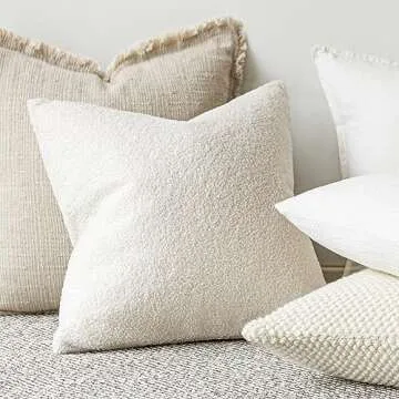 Foindtower Pack of 2, Curly Faux Fur Decorative Throw Pillow Covers Soft Neutral Plush Cushion Case Cozy Fluffy Furry Boho Pillowcase for Home Living Room Couch Bed Sofa 12 x 20 Inch, Cream White