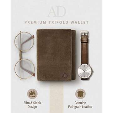 Access Denied Leather Trifold Wallets For Men RFID - Slim Tri Fold Mens Wallet With ID Window Front Pocket Wallet Gifts For Men