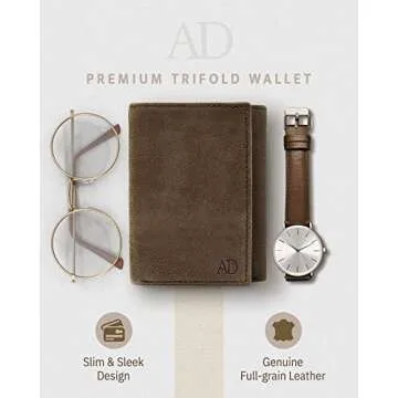 Access Denied Leather Trifold Wallets For Men RFID - Slim Tri Fold Mens Wallet With ID Window Front Pocket Wallet Gifts For Men